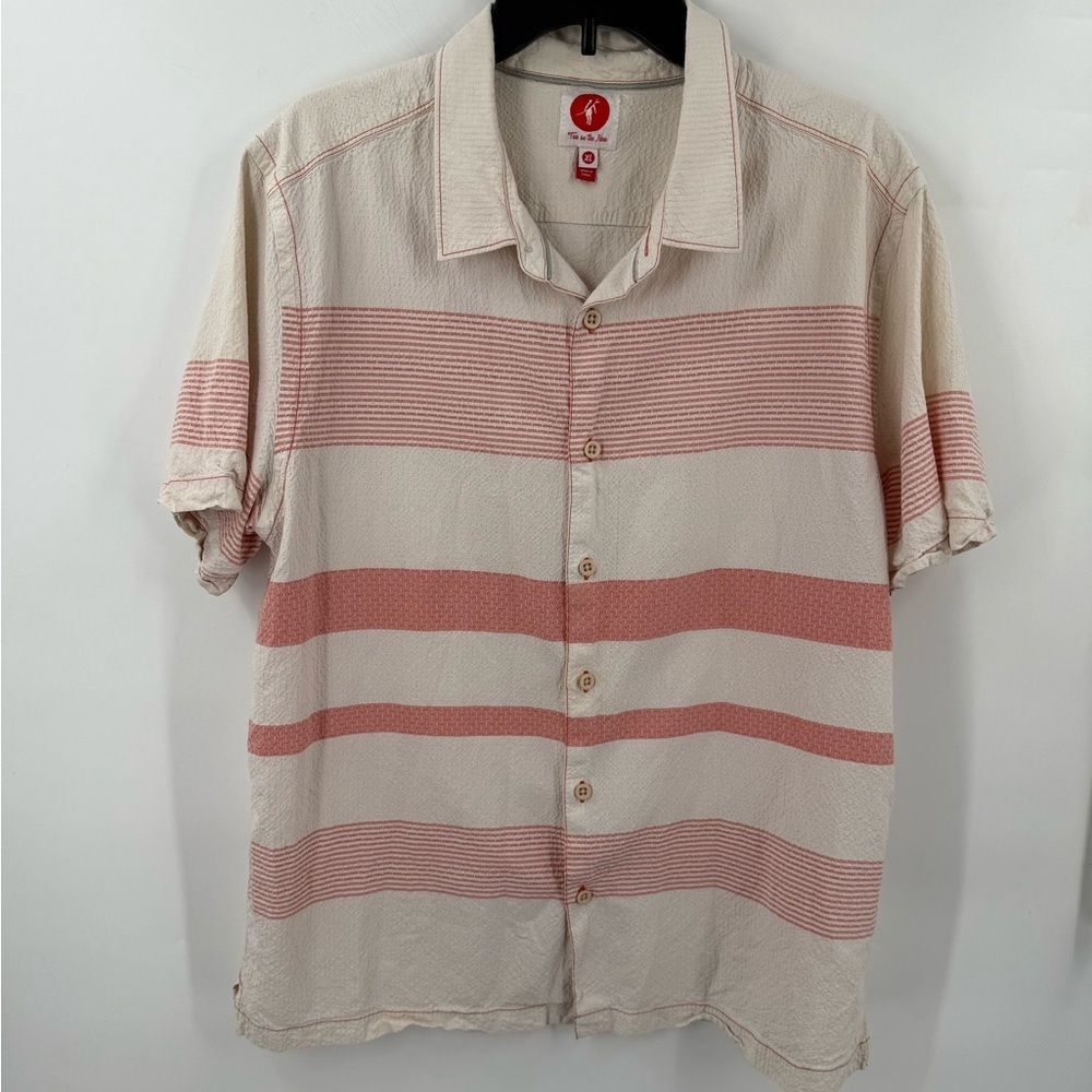 Vintage Toes on the Nose Mens Short Sleeve Shirt Striped Hawaiian Red XL Silk